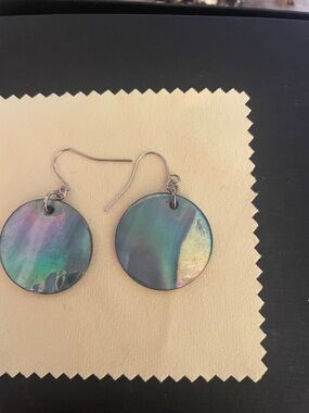 Iridescent Mother of Pearl Disc Drop Earrings - Unbranded